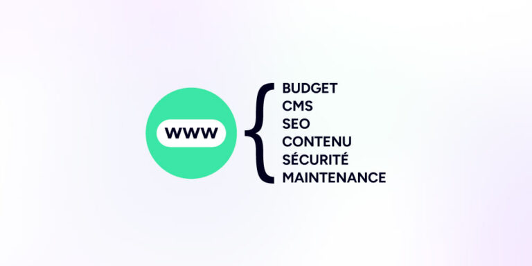 icone "www" avec une accolade englobant "budget, CMS, SEO, Contenu, Sécurité, Maintenance"