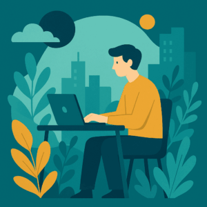 Illustration d’un professionnel travaillant sur un ordinateur dans un cadre créatif