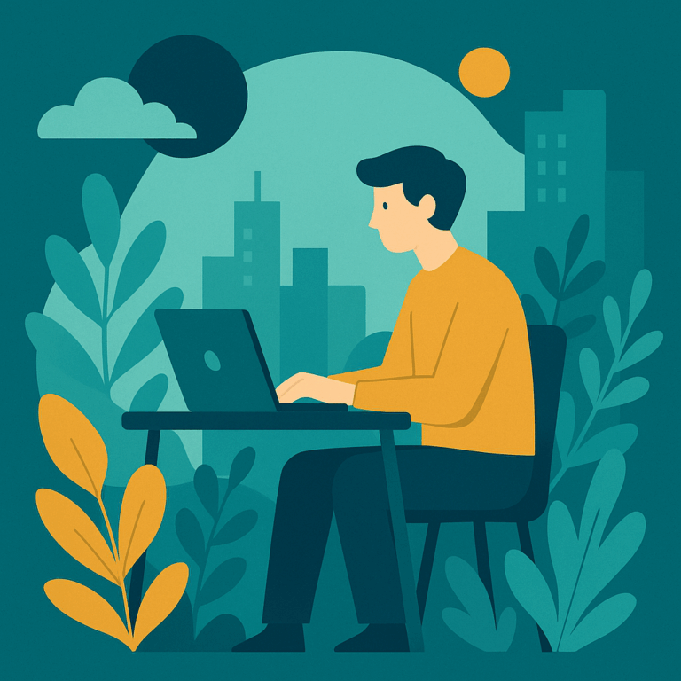 Illustration d’un professionnel travaillant sur un ordinateur dans un cadre créatif