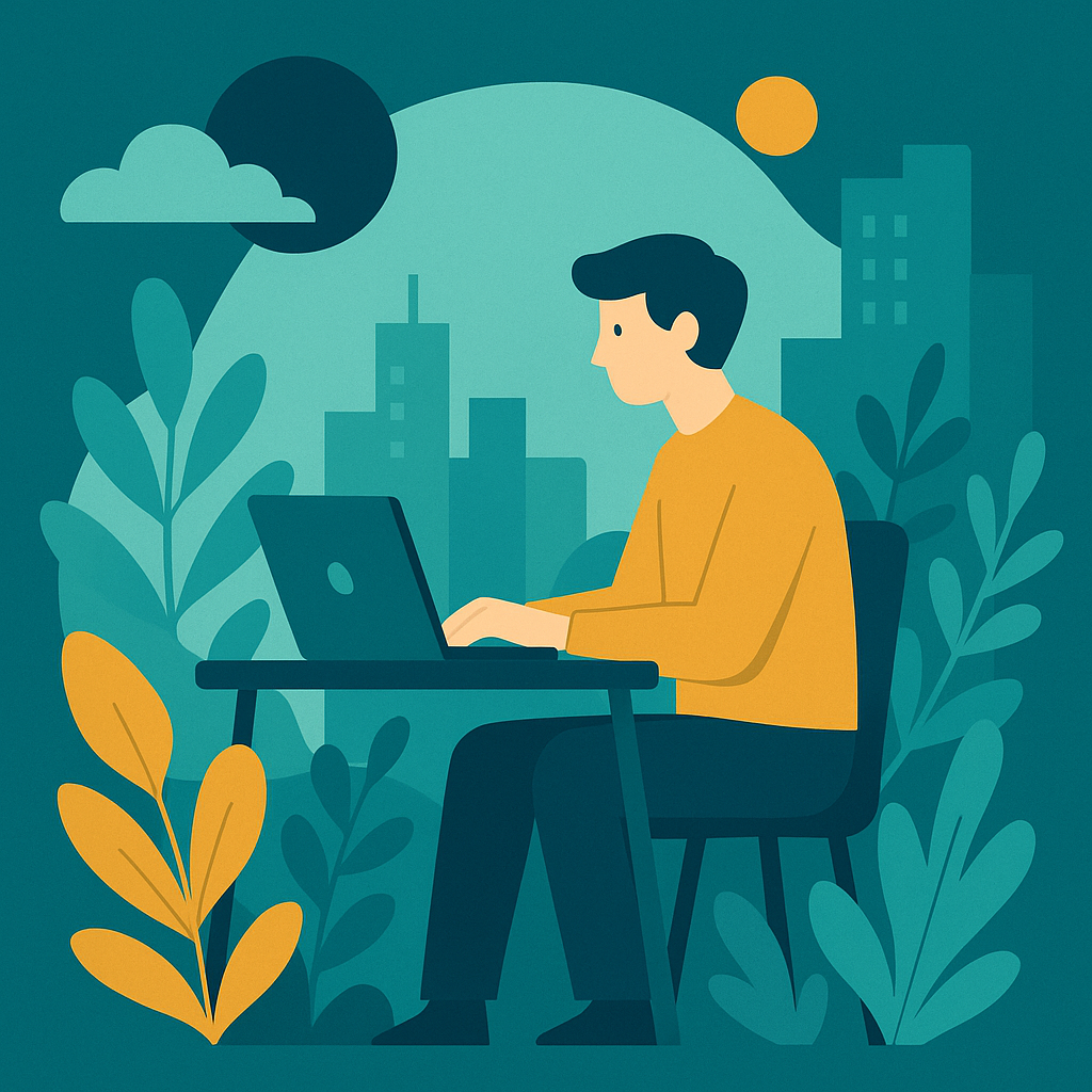 Illustration d’un professionnel travaillant sur un ordinateur dans un cadre créatif