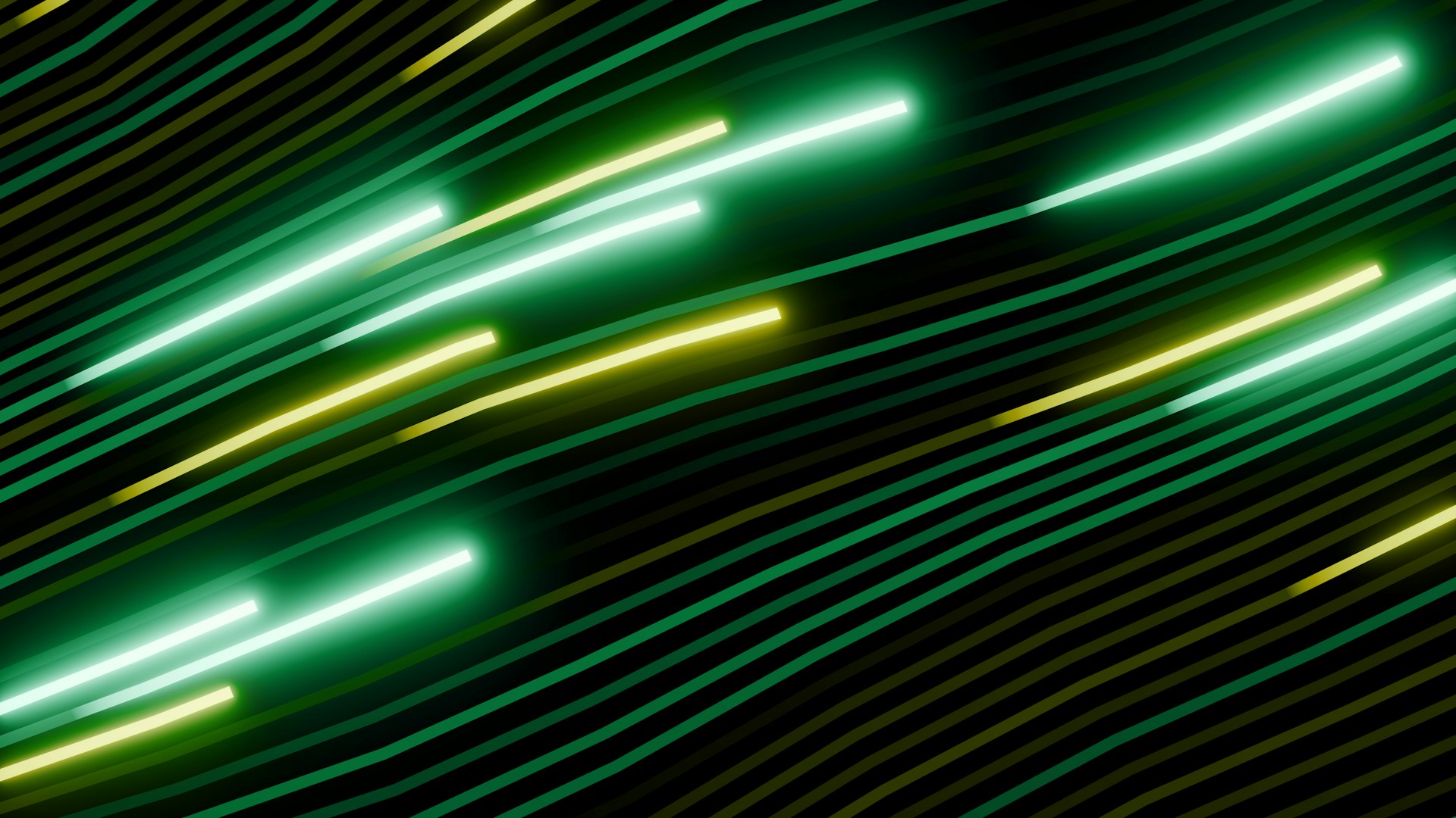 Lignes lumineuses vertes en mouvement sur fond sombre, illustrant la vitesse et la technologie numérique