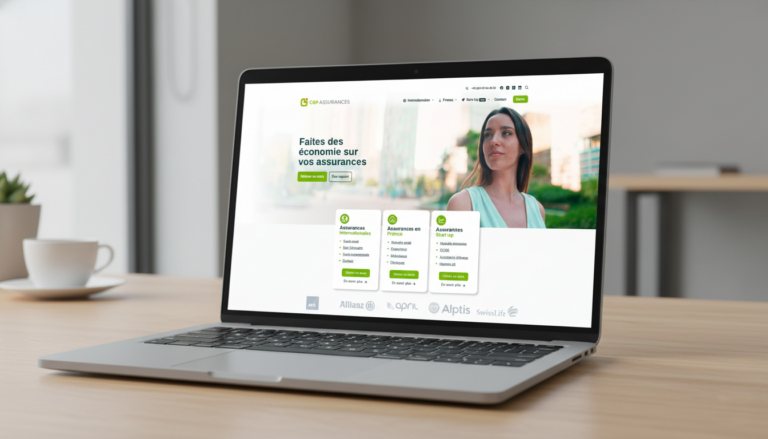 Site d’assurances affiché sur un ordinateur portable en mockup