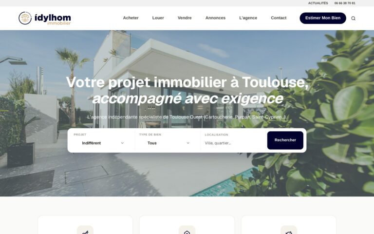 Capture du site idylhom.fr — agence immobilière indépendante Toulouse Ouest