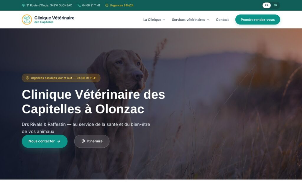 Capture du site vetolonzac.fr — Clinique Vétérinaire des Capitelles à Olonzac